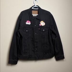 Levi's Black Denim Jacket with Pink & Cream Patch Accents size L